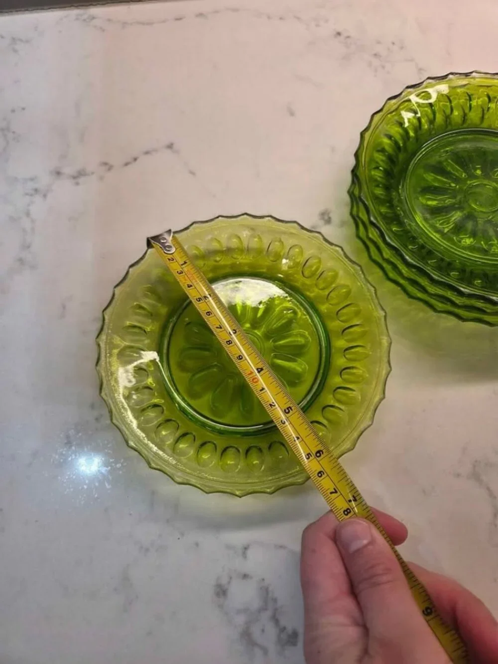 Vintage green glass plates set of 4